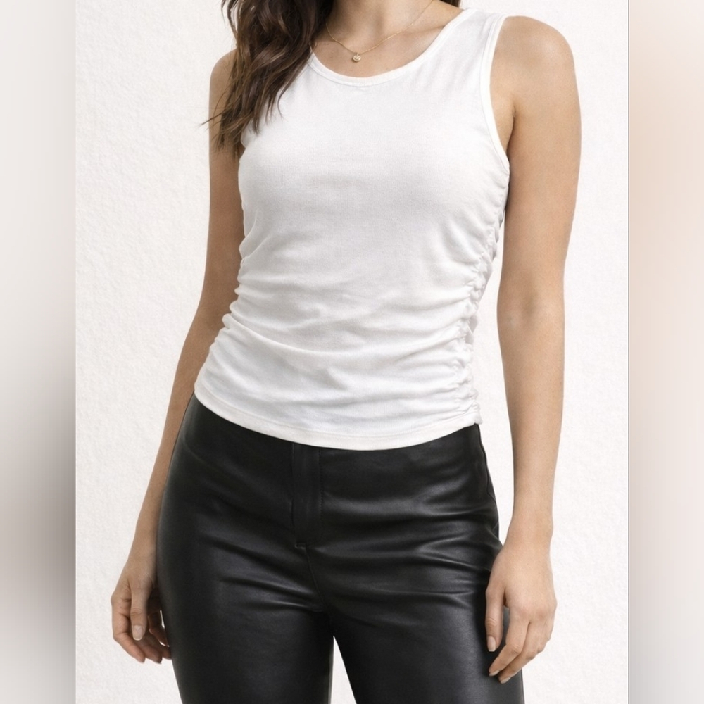 White SNDYS. Sleeveless Ruched Top